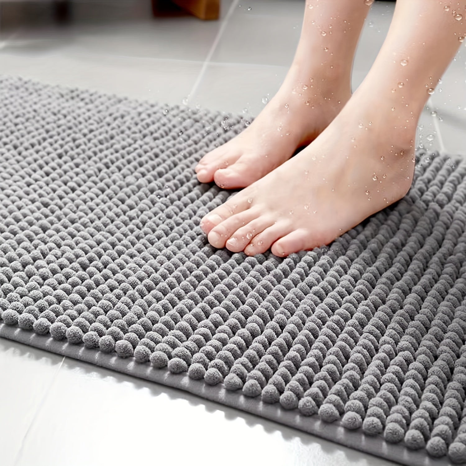 Ultra Soft Chenille Bathroom Mat Non-Slip Absorbent Plush Durable Machine Washable