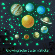 Fluorescent Wall Sticker for Kids Room Dormitory Solar System Galaxy Decor