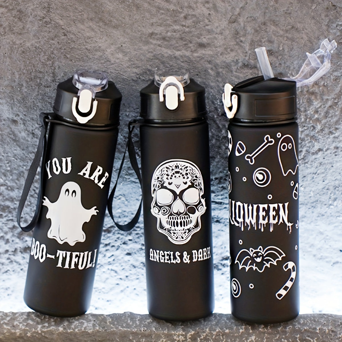 Halloween Water Bottle Set with 2000ml, 800ml, 300ml Cups for Outdoor Sports