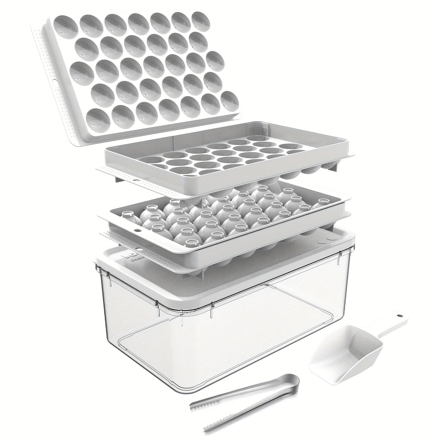 Ice Cube Mold Set with Scoop Tongs, Easy Release Tray, Storage Box for Cocktails Whiskey Coffee