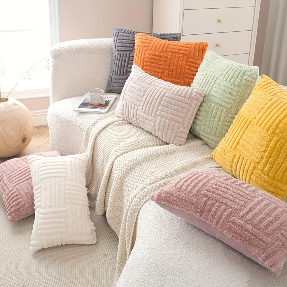 Boho Style Plush Stripe Pillow Cover for Sofa Bed Couch Decor 2 Sizes