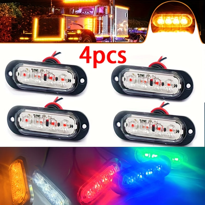4-Piece LED Light Bar Kit for Trucks and Boats Amber White Red Exterior Vehicle Lights