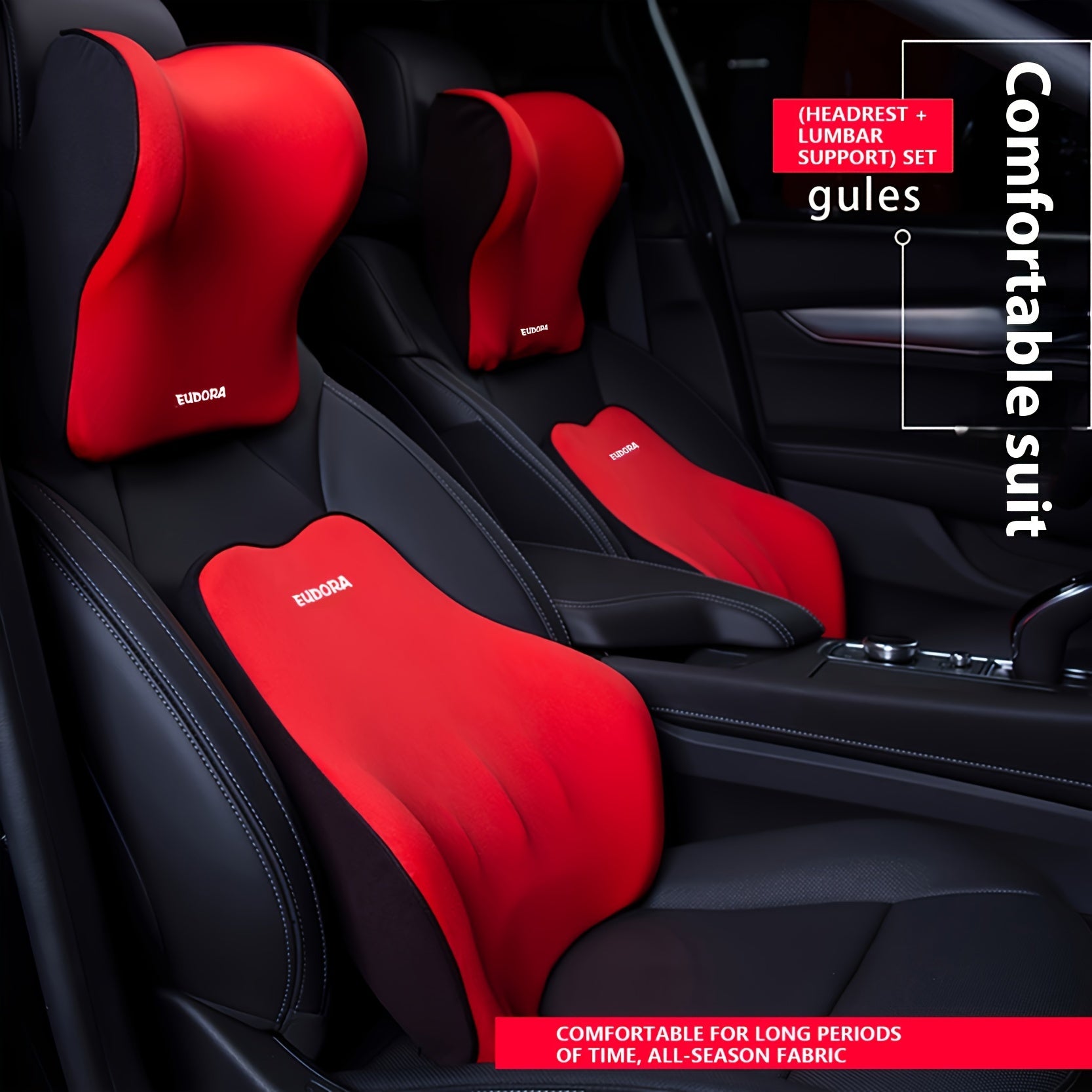 Conjunto de comodidad para asiento de coche con reposacabezas de espuma viscoelástica, almohada para el cuello y soporte lumbar