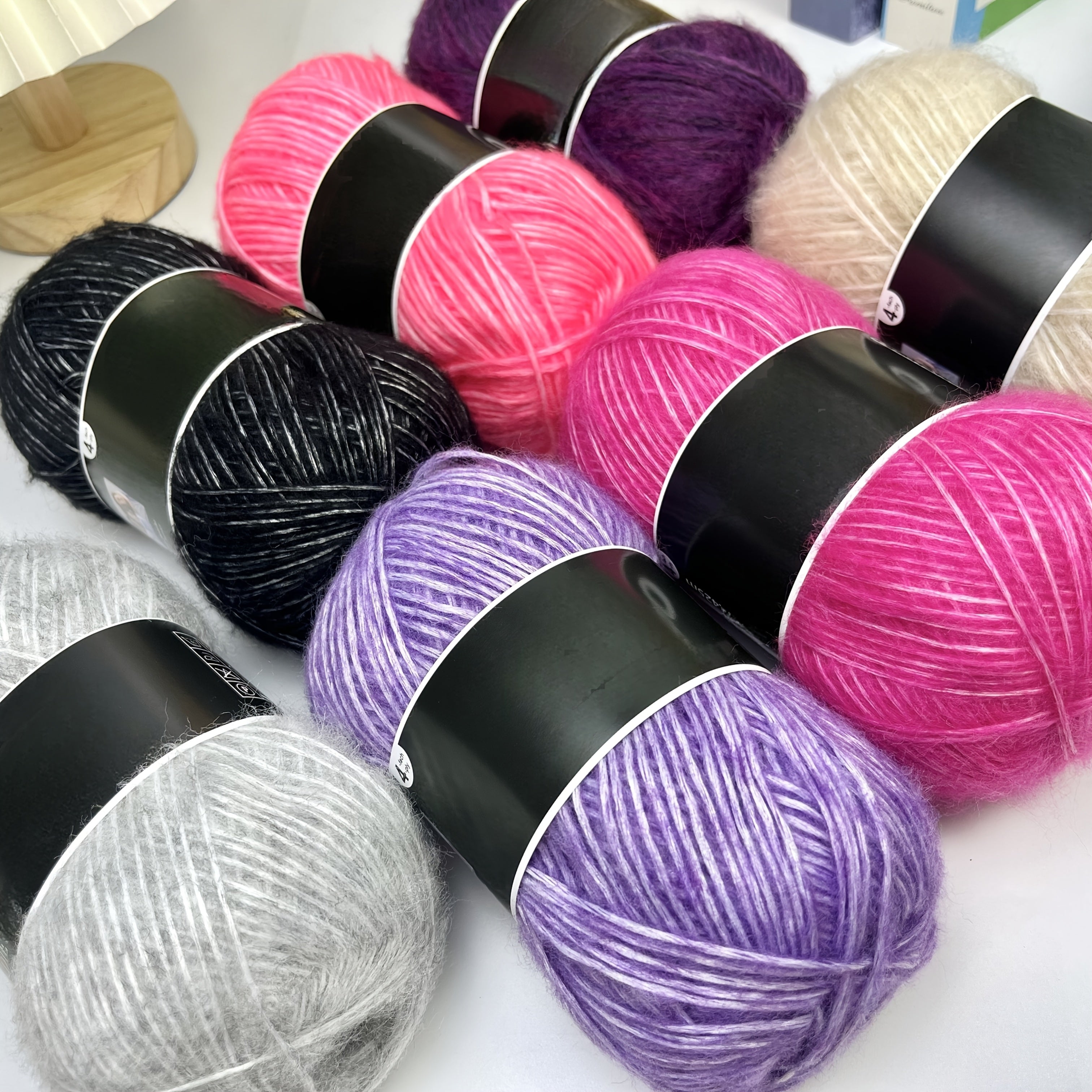 6 skeins of soft, skin-friendly blend yarn in assorted colors for hand knitting and crochet, made with nylon and acrylic fibers.