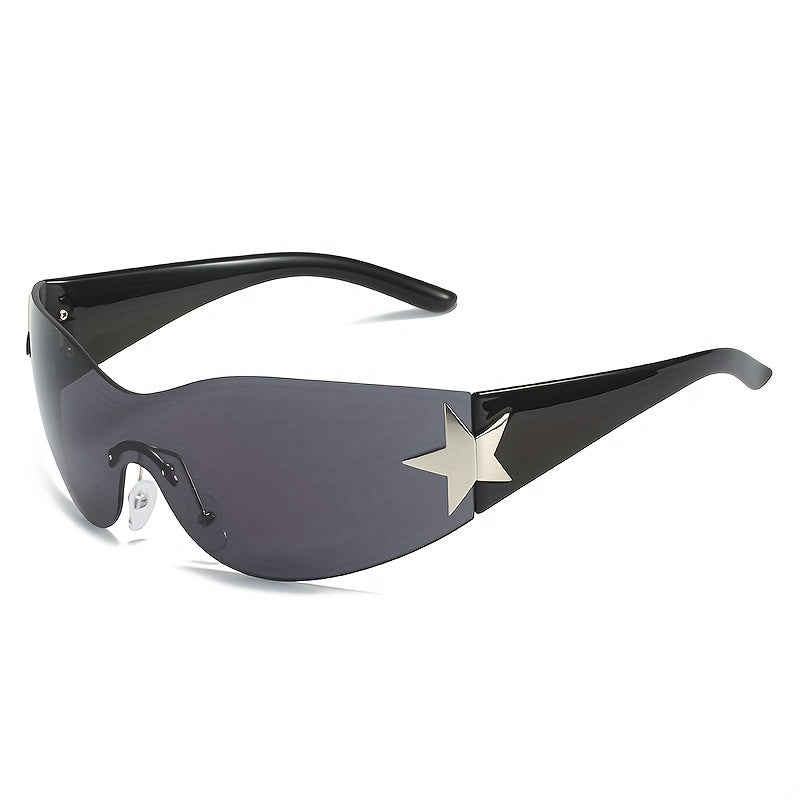 Unisex Y2K Style Gradient Lens Star Decor Wraparound Shield Sunglasses
