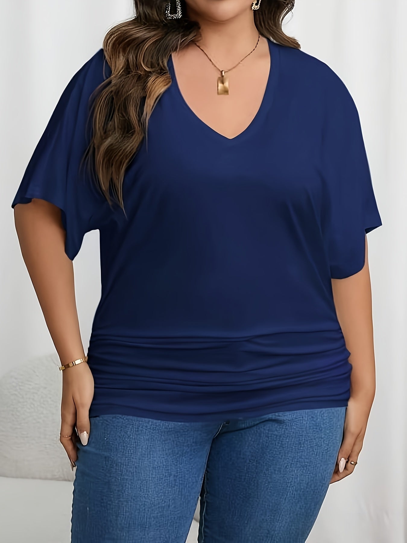 Plus Size V-Neck T-Shirt Women Short Sleeve Casual Spring Summer