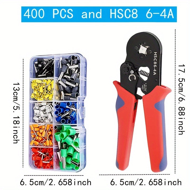 Crimping Kit with 300-1200 Tubular Crimp Terminals and Pliers for Electrical Connectors