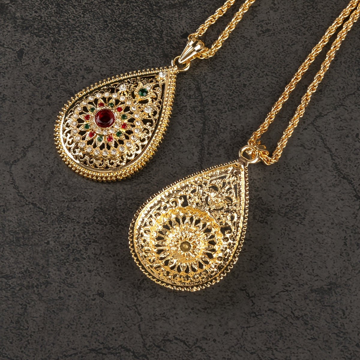 Antique Moroccan-Inspired Gold-Plated Pendant Necklace Hollow Carved Jewelry for Weddings and Events