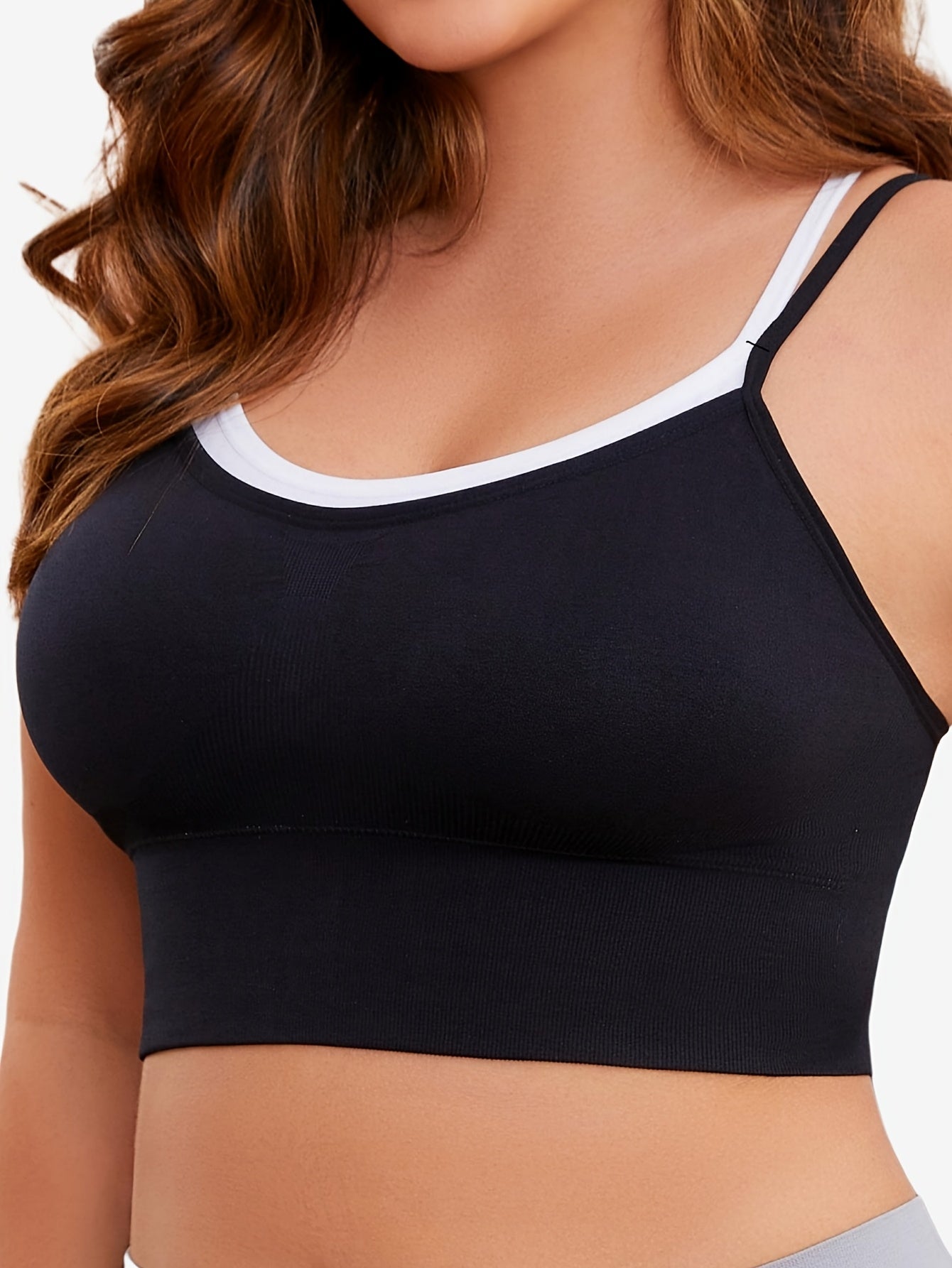 Women's Plus Size Color Block Sports Bra with Double Shoulder Straps
