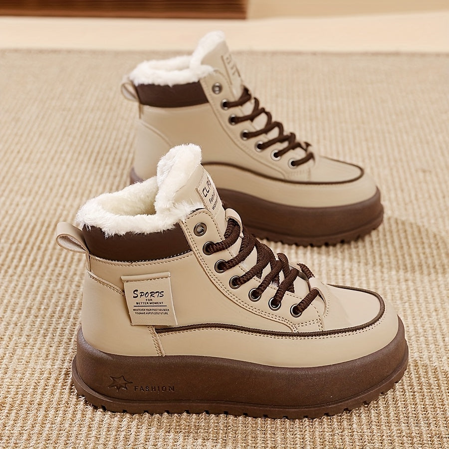 Women’s Winter Thick-Soled Ankle Boots with Lined Interior and Flat Heel