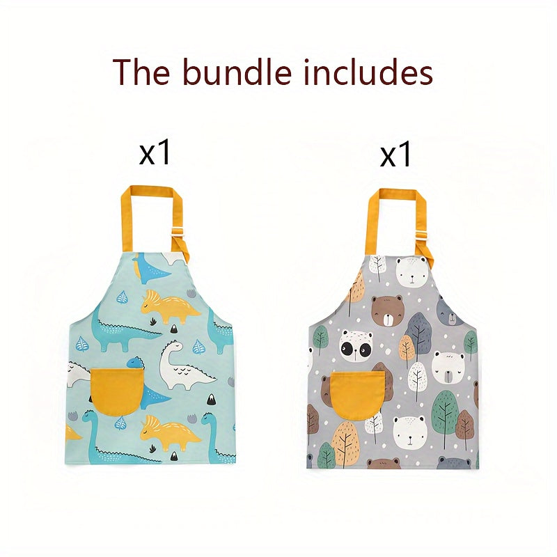 Kids Waterproof Aprons with Pockets, Adjustable Polyester, for Cooking and Painting (2 Pack)