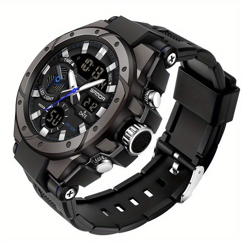 Men's Sports Watch Waterproof Quartz Luminous Dual Display Stopwatch Alarm