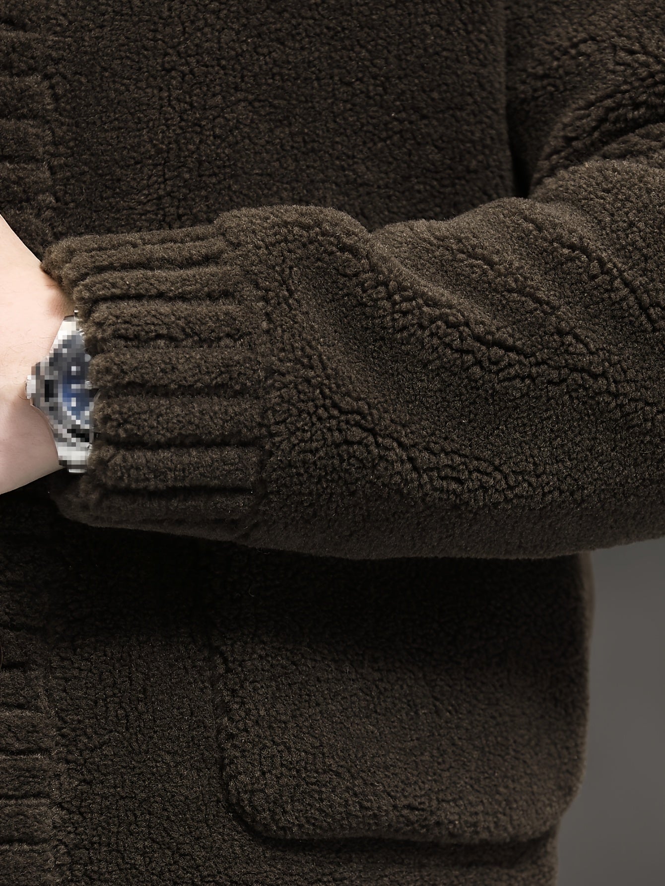 Men's Faux Fur Hooded Winter Coat Windproof Drop Shoulder Solid Color Button Closure