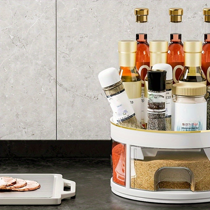Durable Plastic Countertop Rack Rotating Spice Organizer with Multiple Compartments