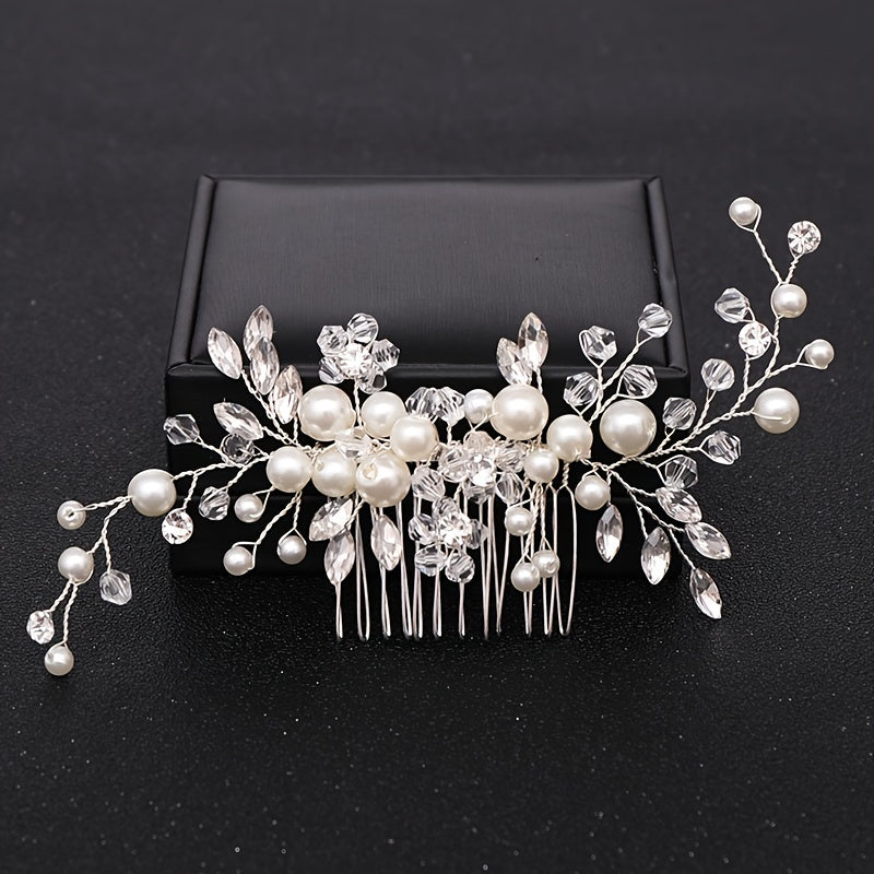 Silvery Hair Comb with Faux Pearls and Rhinestones for Wedding Bridal Hair Accessories