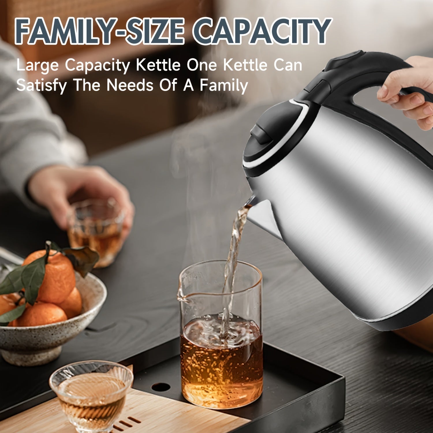 Stainless Steel Electric Kettle 1.7L Auto Shut-Off va tez qaynash bilan