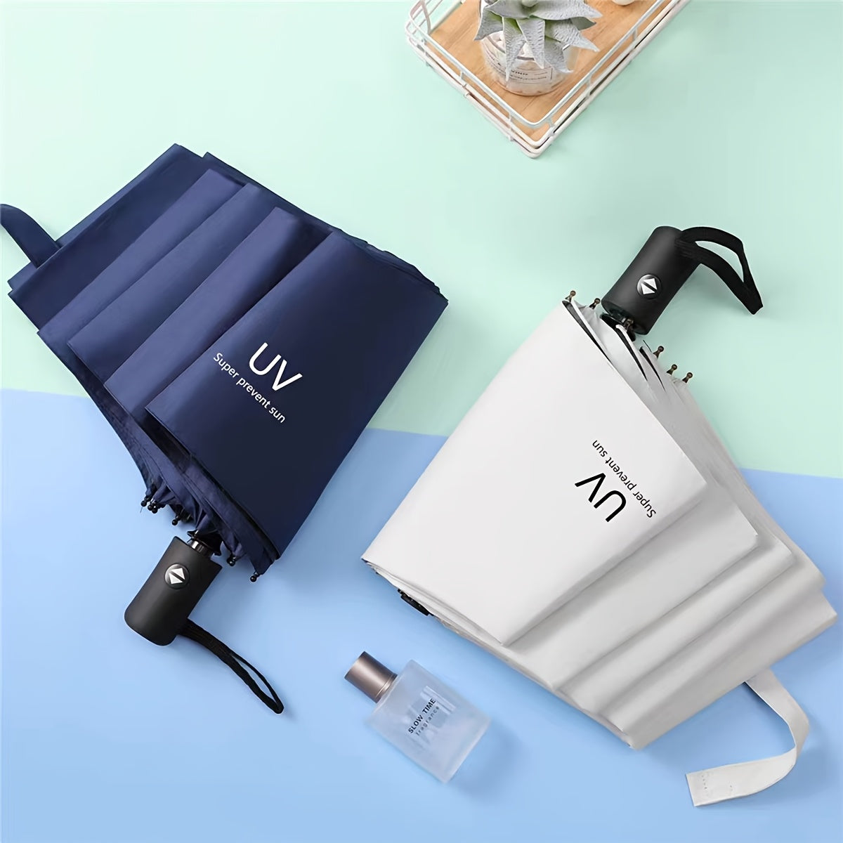 UV Protection Folding Umbrella Automatic Open 8 Ribs Pongee Pongee Black