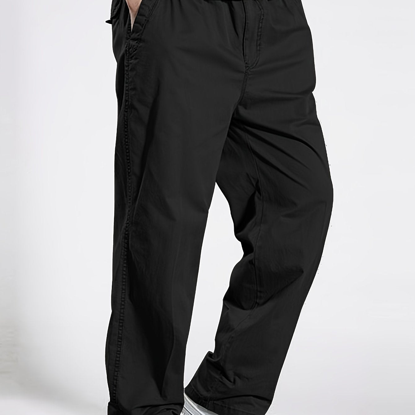Men's Cotton Cargo Pants Elastic Drawstring Waist Solid Color Casual Spring Fall