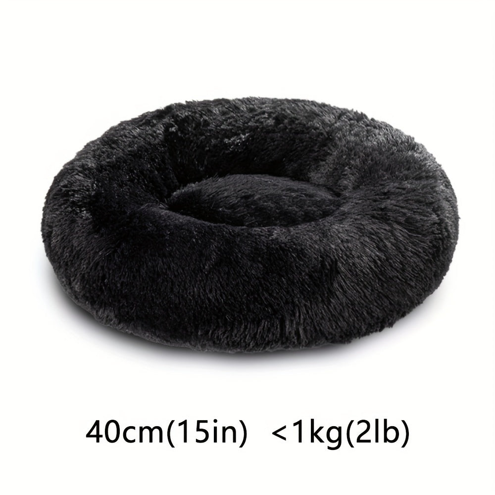 Round Fluffy Dog Bed with Non-Skid Bottom Polyester Material