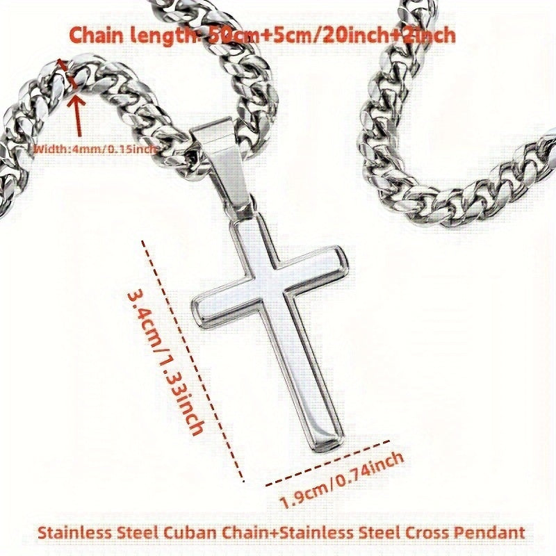 Stainless Steel Cuban Chain Necklace with To My Son Cross Pendant Gift Box