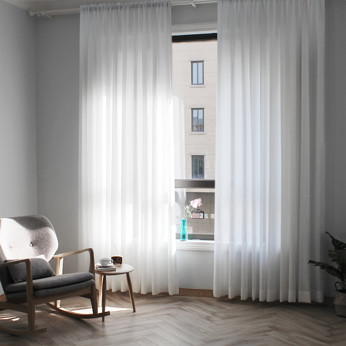 Set of 2 White Sheer Curtains with Cross Pattern for Living Room and Bedroom