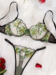 Women's Lace Satin Lingerie Set with Underwire and Adjustable Straps