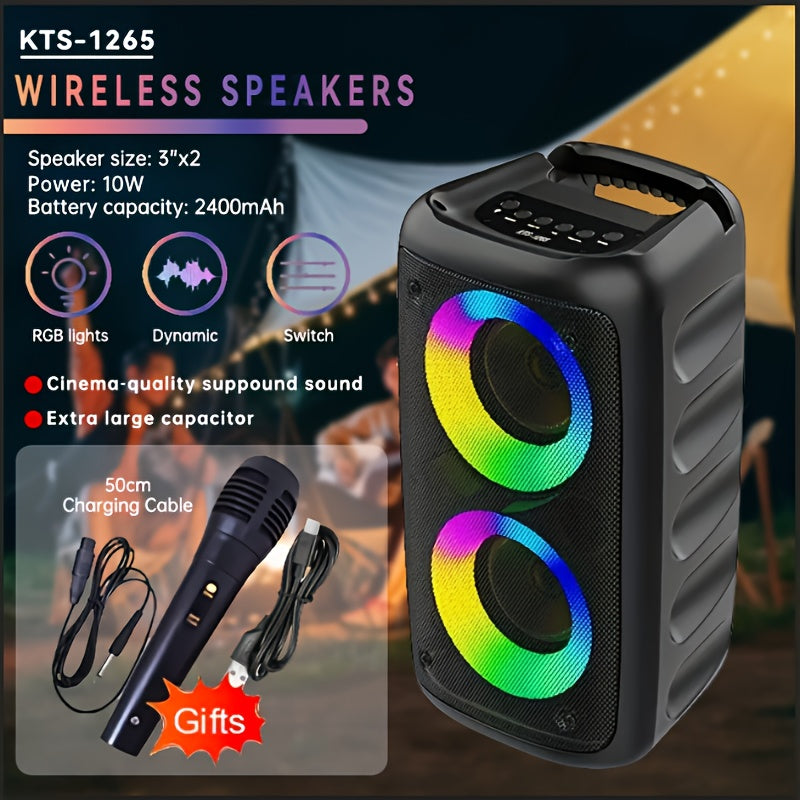 Wireless Bluetooth Speaker with Subwoofer RGB Lights FM Radio TWS 10W Black
