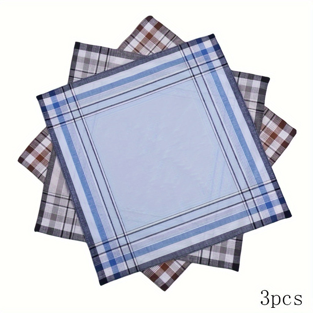 Set of 3 Soft Cotton Elderly Men's and Women's Handkerchiefs for Sweat Wiping