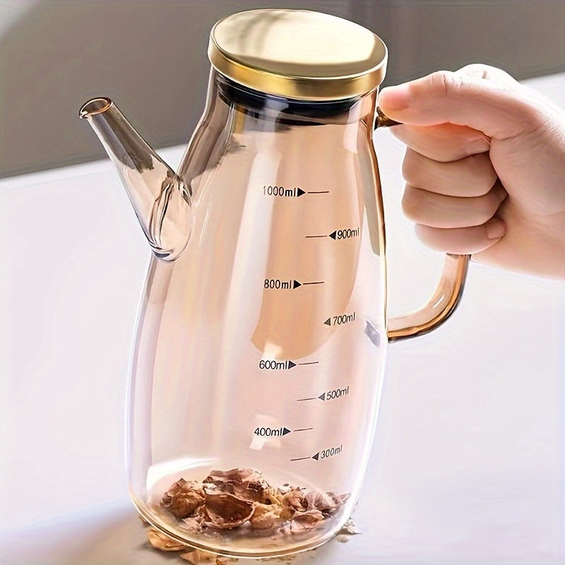 Надежный стеклянный диспенсер для масла объемом 20 унций с крышкой и ручкой из нержавеющей стали - без BPA, отлично подходит для оливкового масла, уксуса, приправ - идеально для кухни, барбекю, кемпинга, пикников