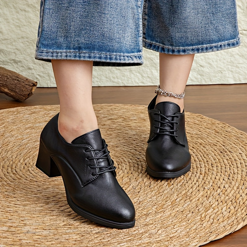 Women's Lace-Up Chunky Mid Heel Oxford Shoes Synthetic Upper Casual Formal