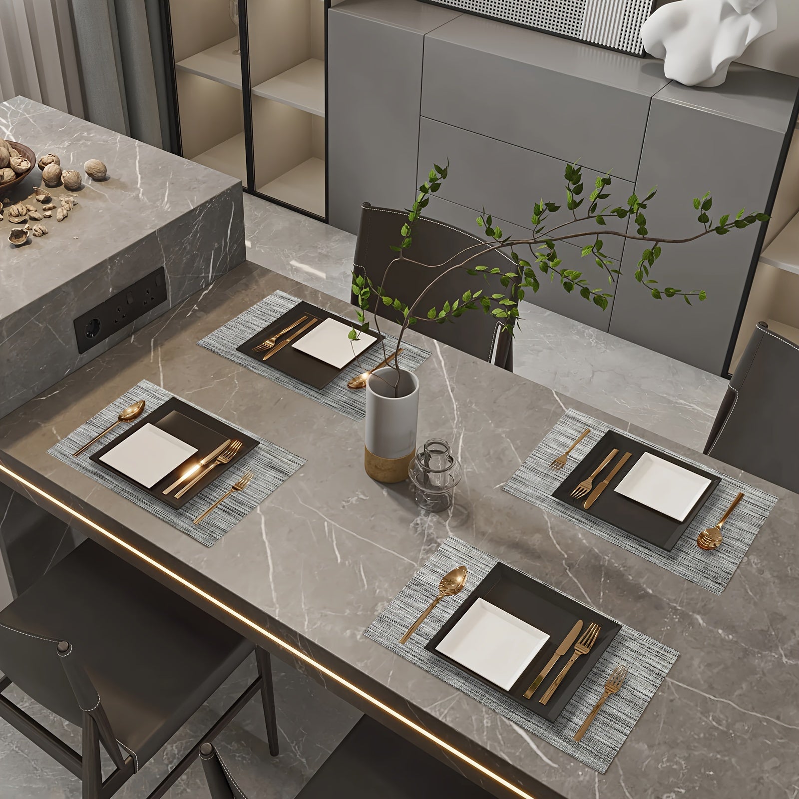 8-Pack Washable PVC Square Placemats Indoor Outdoor Bright Finish