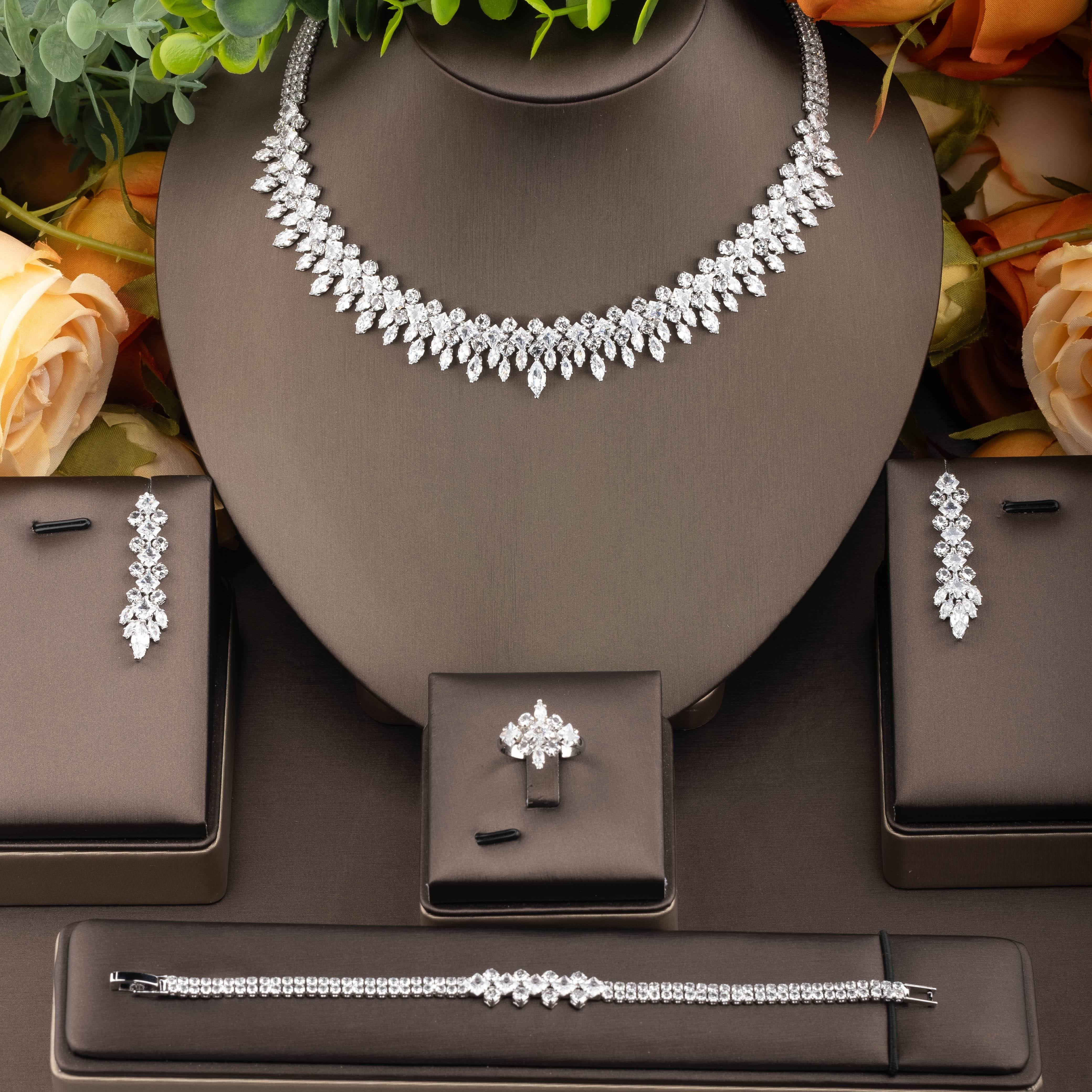 Gold Plated Cubic Zirconia Jewelry Set for Women Bridal and Everyday Wear