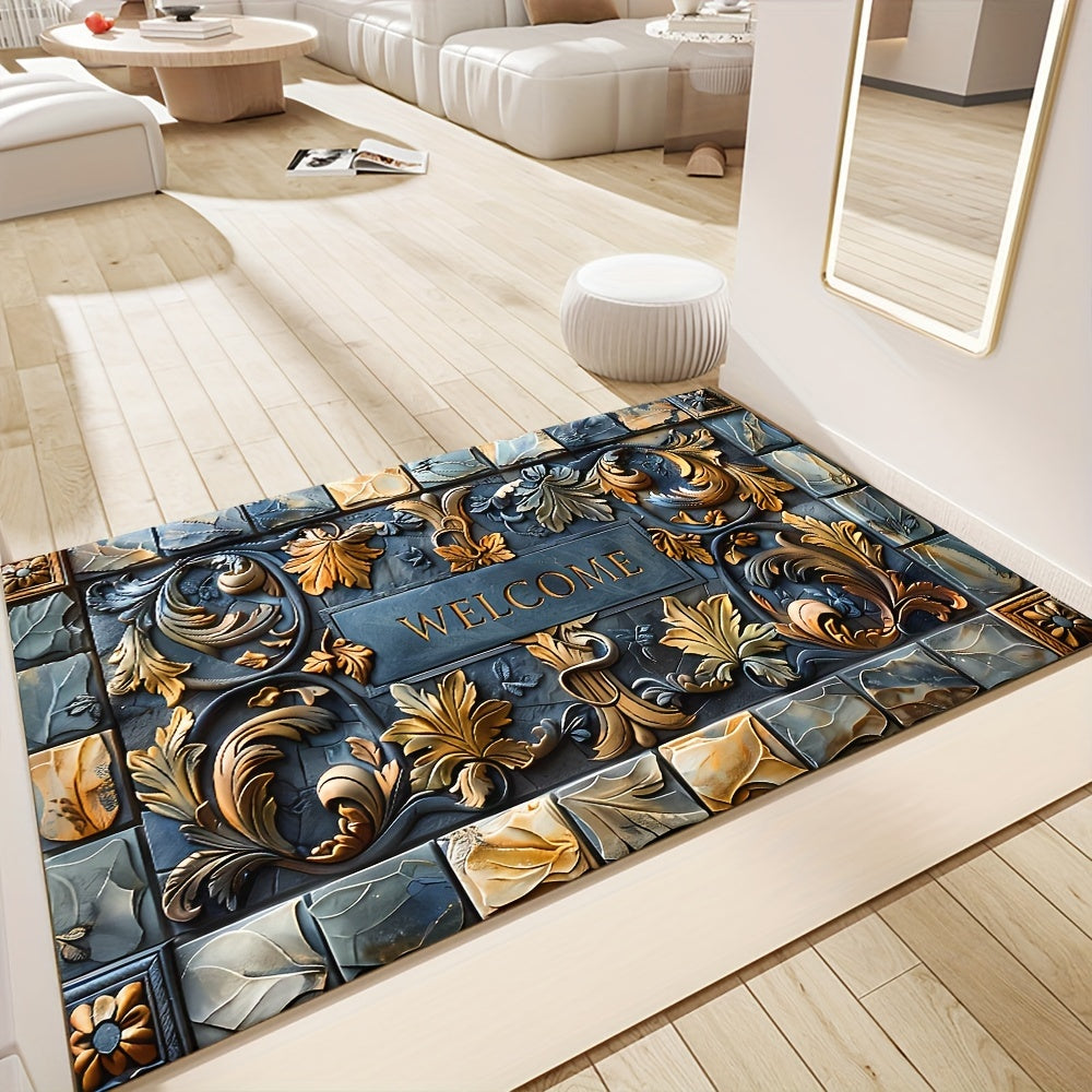 3D Stone Design Welcome Doormat Polyester Non-Slip Indoor Outdoor Rug