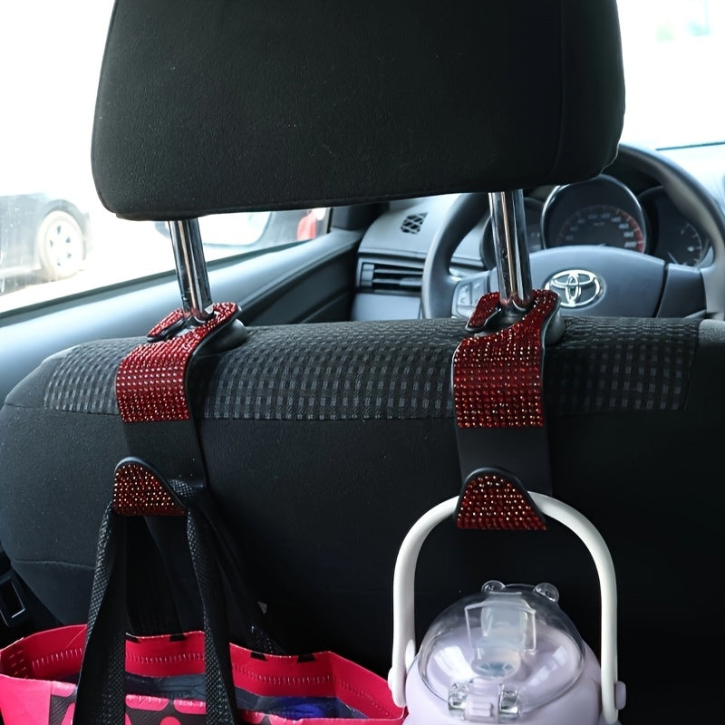 Ayollar uchun rhinestone avtomobil qoqichlari, yashirin o'rindiq orqa saqlash, bardoshli plastmassa, 2 ta paket