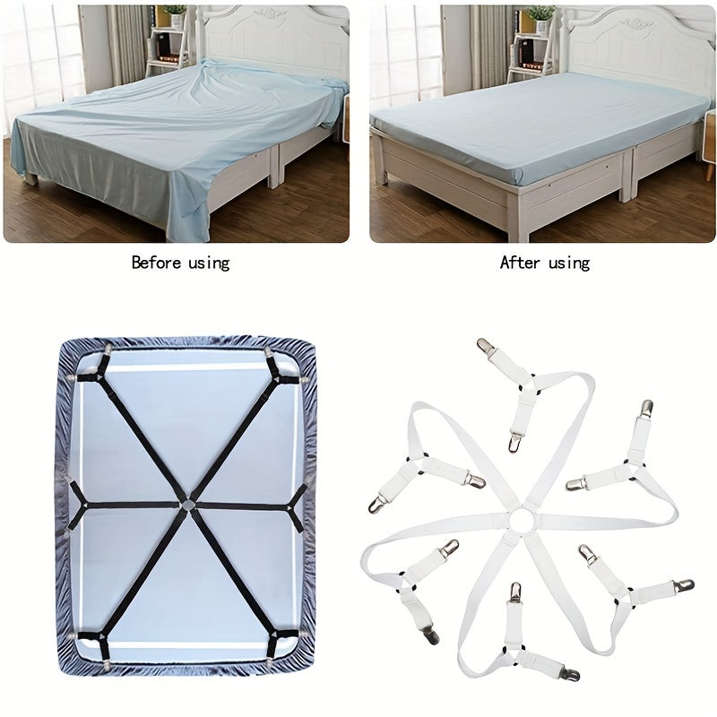 Adjustable Elastic Bed Sheet Strap with 12 Non-Slip Clips White