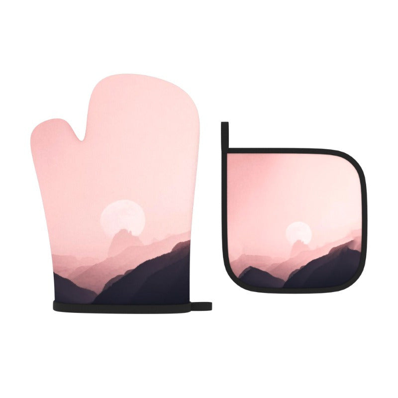 Набор из 2 розовых рукавиц для духовки и подставок для кастрюль 26,92x17,02 см термостойкий