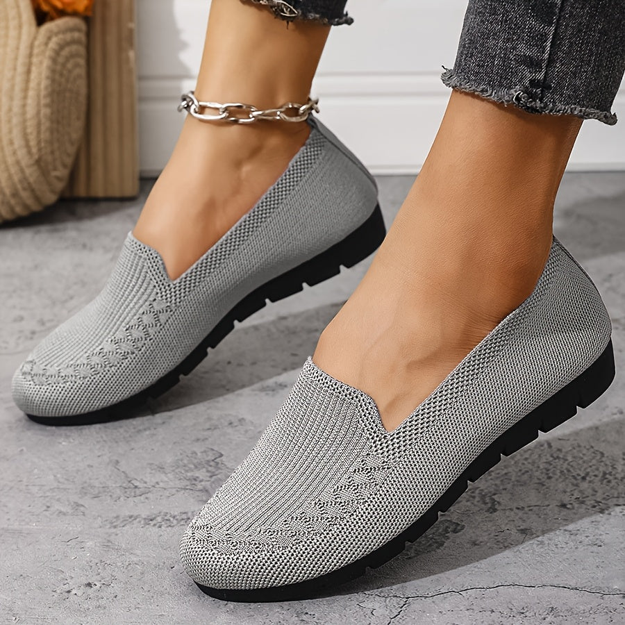 Women's Knit Slip-On Loafers Breathable Red All-Season Shoes