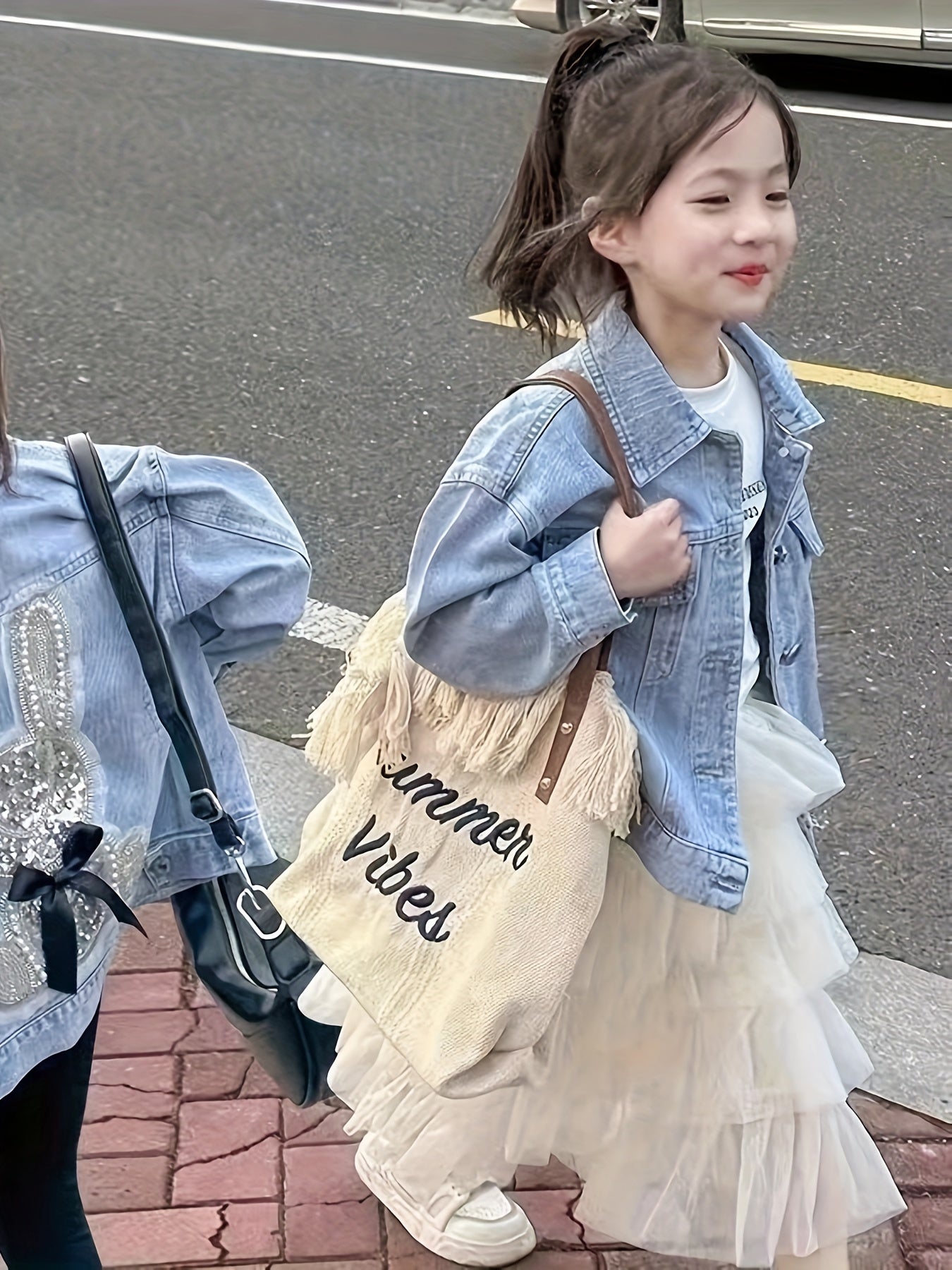 Girls Denim Jacket with Rabbit Design Rayon Blend Casual Spring Fall