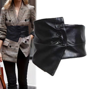 Женский широкий ремень из PU-кожи с черной кнопкой, регулируемый корсетный пояс для повседневной носки