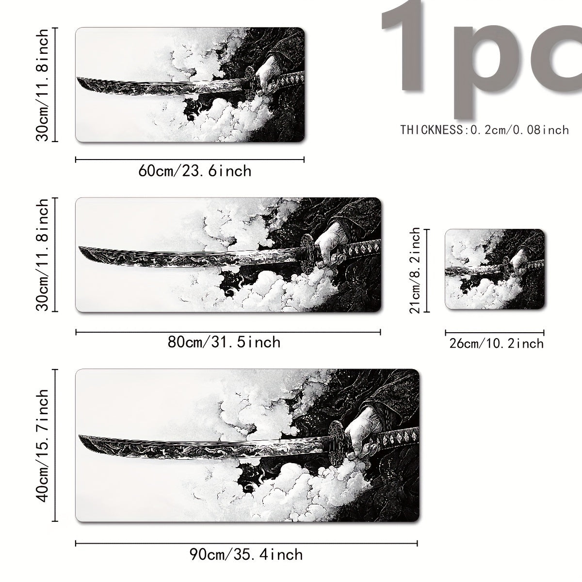 Extra Large Samurai Sword Gaming Mouse Pad Non-Slip Durable Polyester Desk Mat