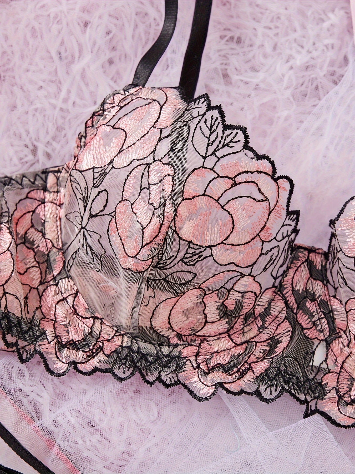 Women's Lingerie Set Satin Lace Bra and Panty Pack of 2