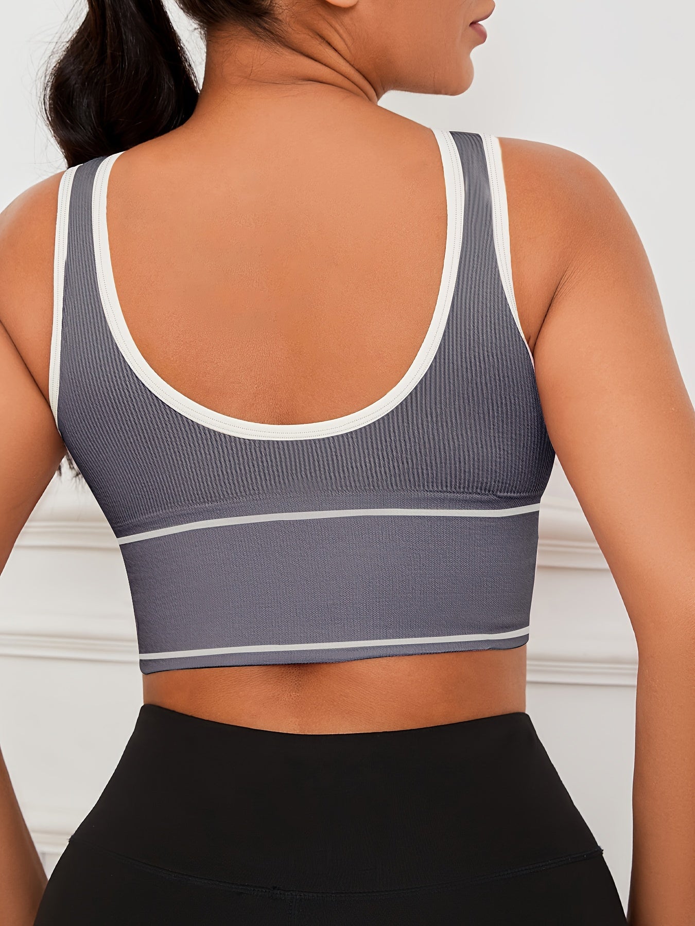 Women's High-Elasticity Ribbed Sports Bra Tank Top Olive Green Padded Wireless