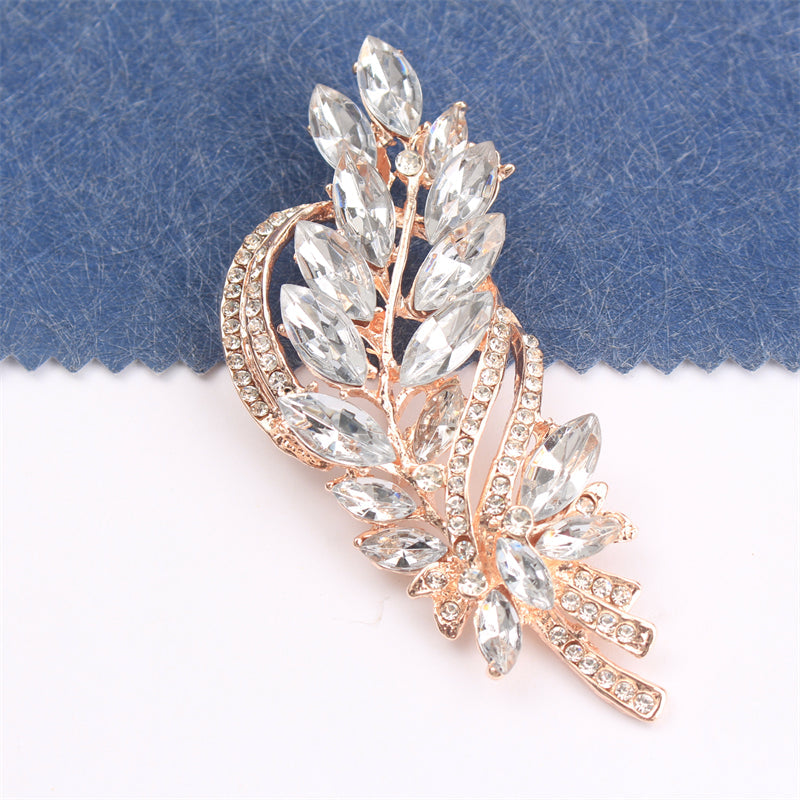 Elegant Rhinestone Flower Brooch Irregular Faux Floral Jewelry for Women