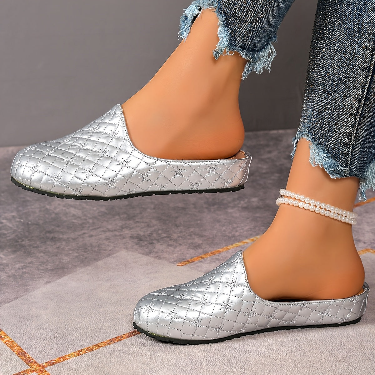 Women's Embroidered Baguette Slip-On Mules with Soft Soles