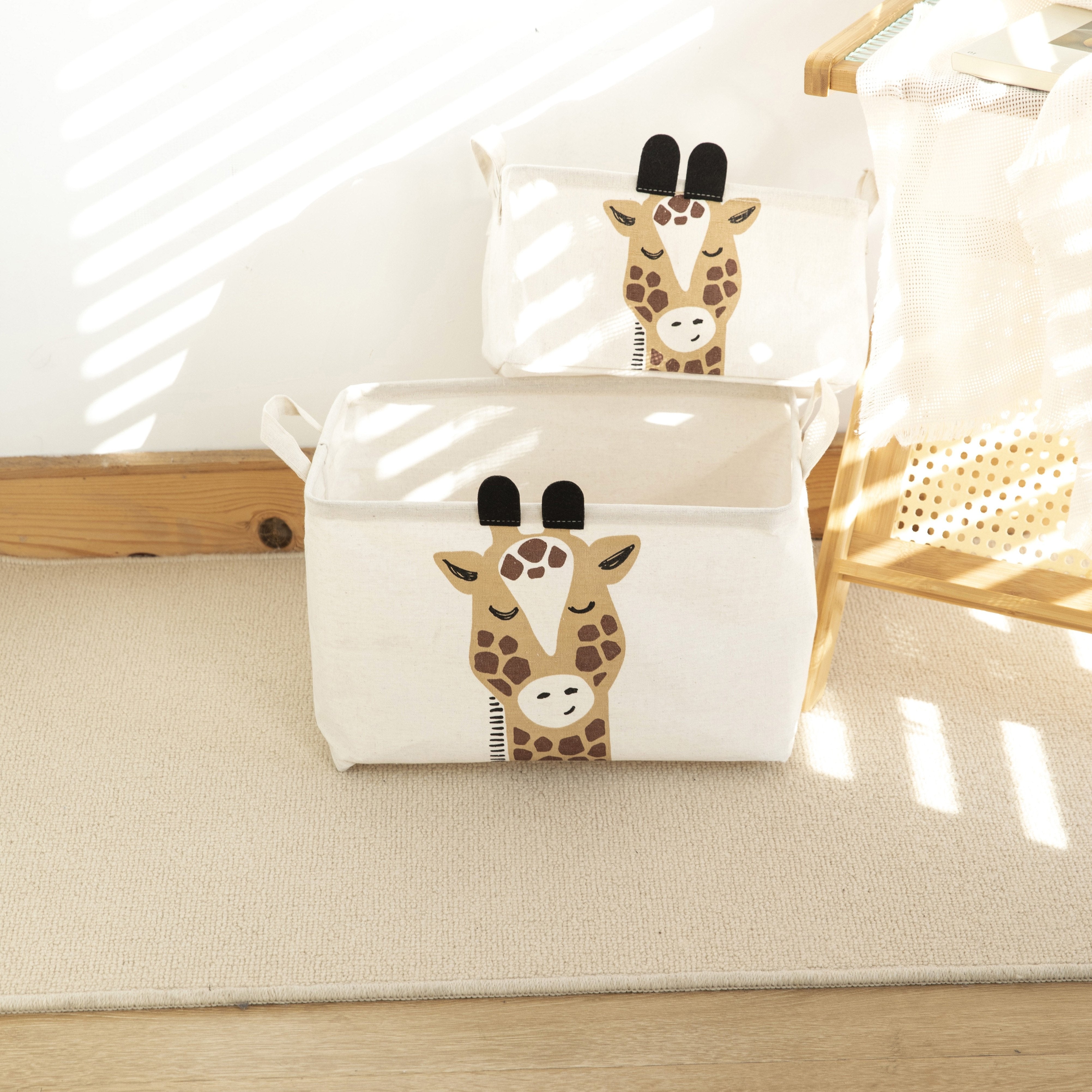 Foldable Cartoon Storage Basket with Handle and Multiple Compartments for Laundry and Toys