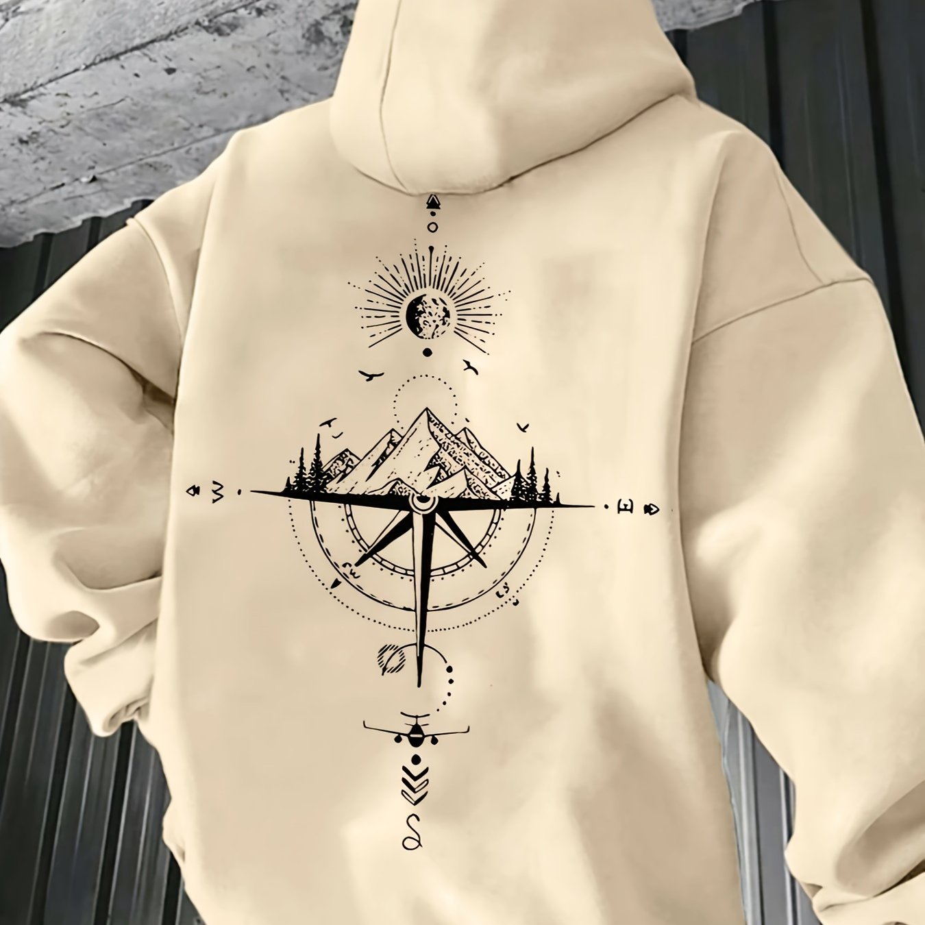 Erkaklar uchun Galaktika naqshli kapüşonli sviter, Fransuz terri fleyse, 100% polyester, cho'zilgan kesim, cho'ntak detali bilan, tasodifiy sport uslubi.