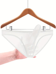 Men's Solid Color Nylon Elastane Thongs Semi-Sheer with Wooden Hanger