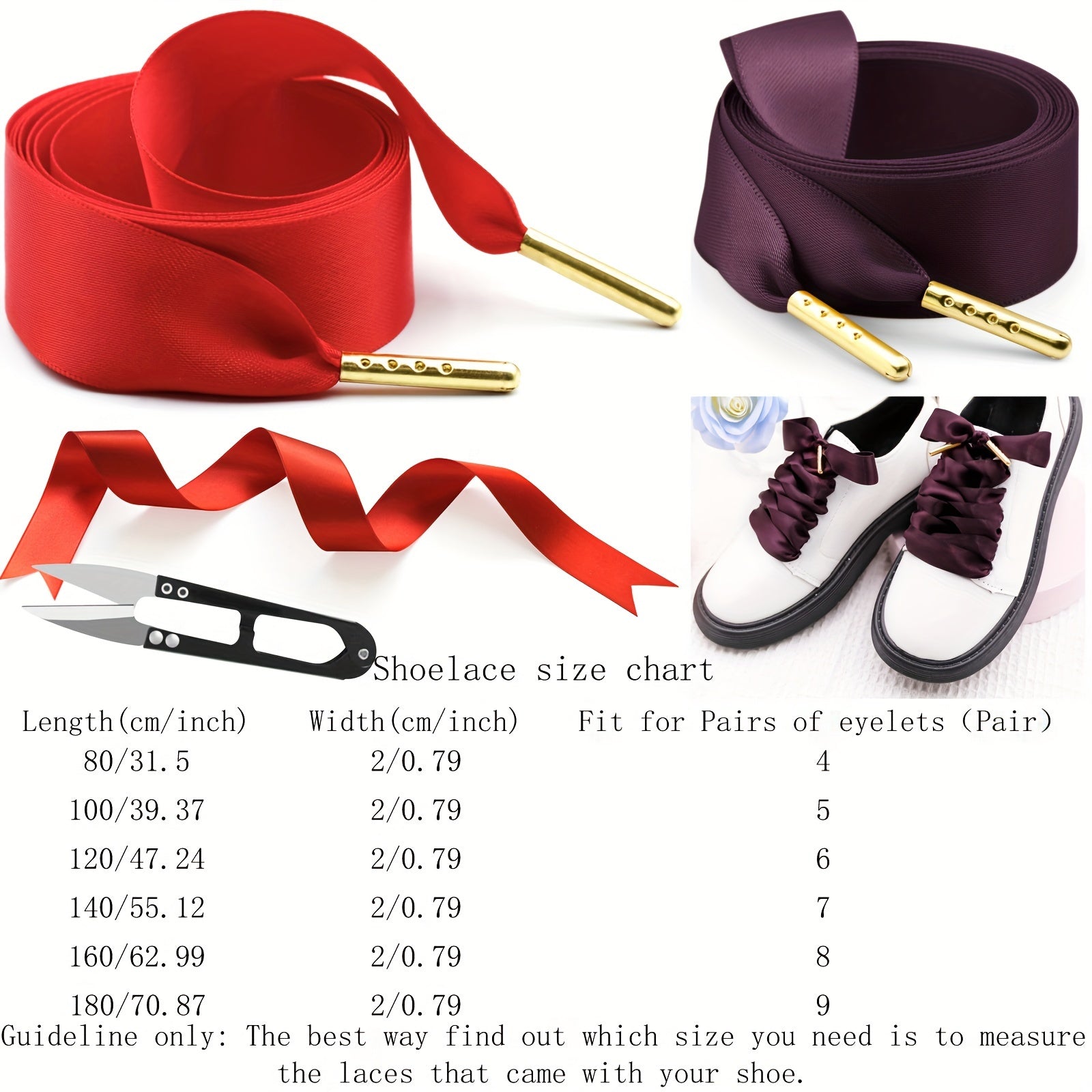 Women Girls Satin Ribbon Shoelaces Flat Wide Polyester 2 Pairs Black or Printed