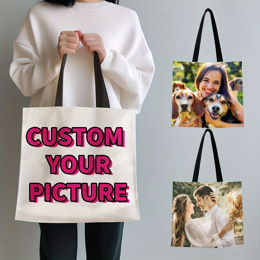 Personalized Reusable Tote Bag with Custom Photo and Text Foldable Polyester Mixed Colors