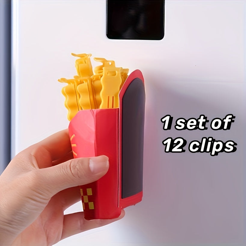 French Fry Shaped Bag Clips Set of 12 Moisture-Proof Plastic Sealing Clips for Snacks and Bread